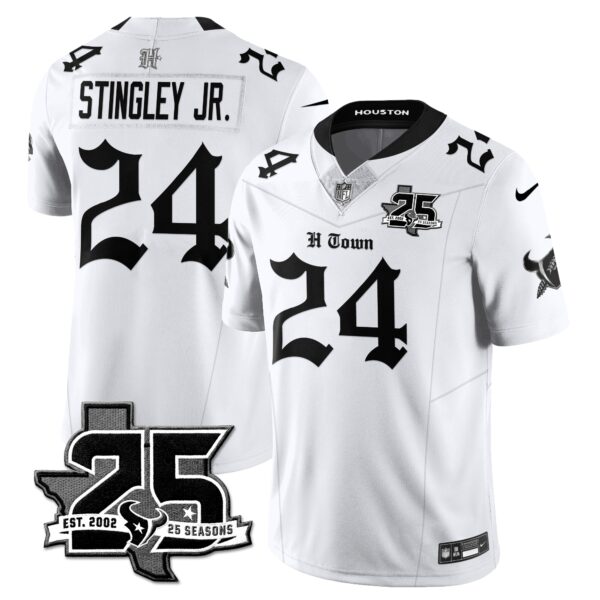 Houston Texans Derek Stingley Jr. 25th Seasons in 2026 Gothic Vapor Gold Edition Limited Jersey - White