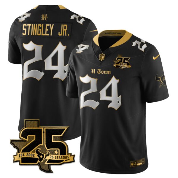 Houston Texans Derek Stingley Jr. 25th Seasons in 2026 Gothic Vapor Gold Edition Limited Jersey - Black Limited