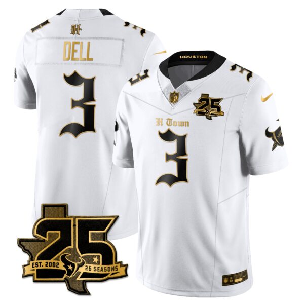 Houston Texans Tank Dell 25th Seasons in 2026 Gothic Vapor Gold Edition Limited Jersey - White Gold