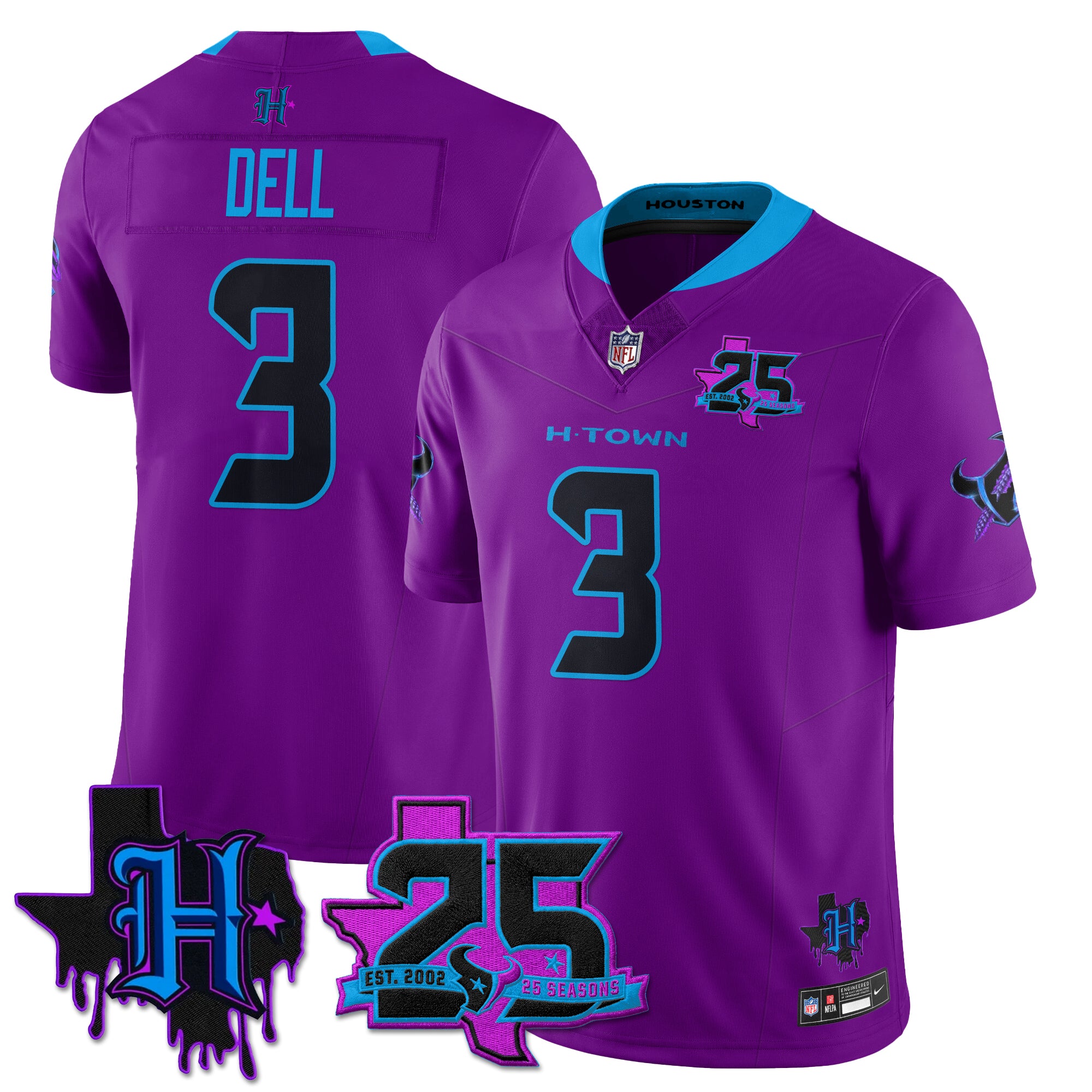 Houston Texans Tank Dell 25th Seasons in 2026 DJ Screw Vapor Limited Jersey - Purple
