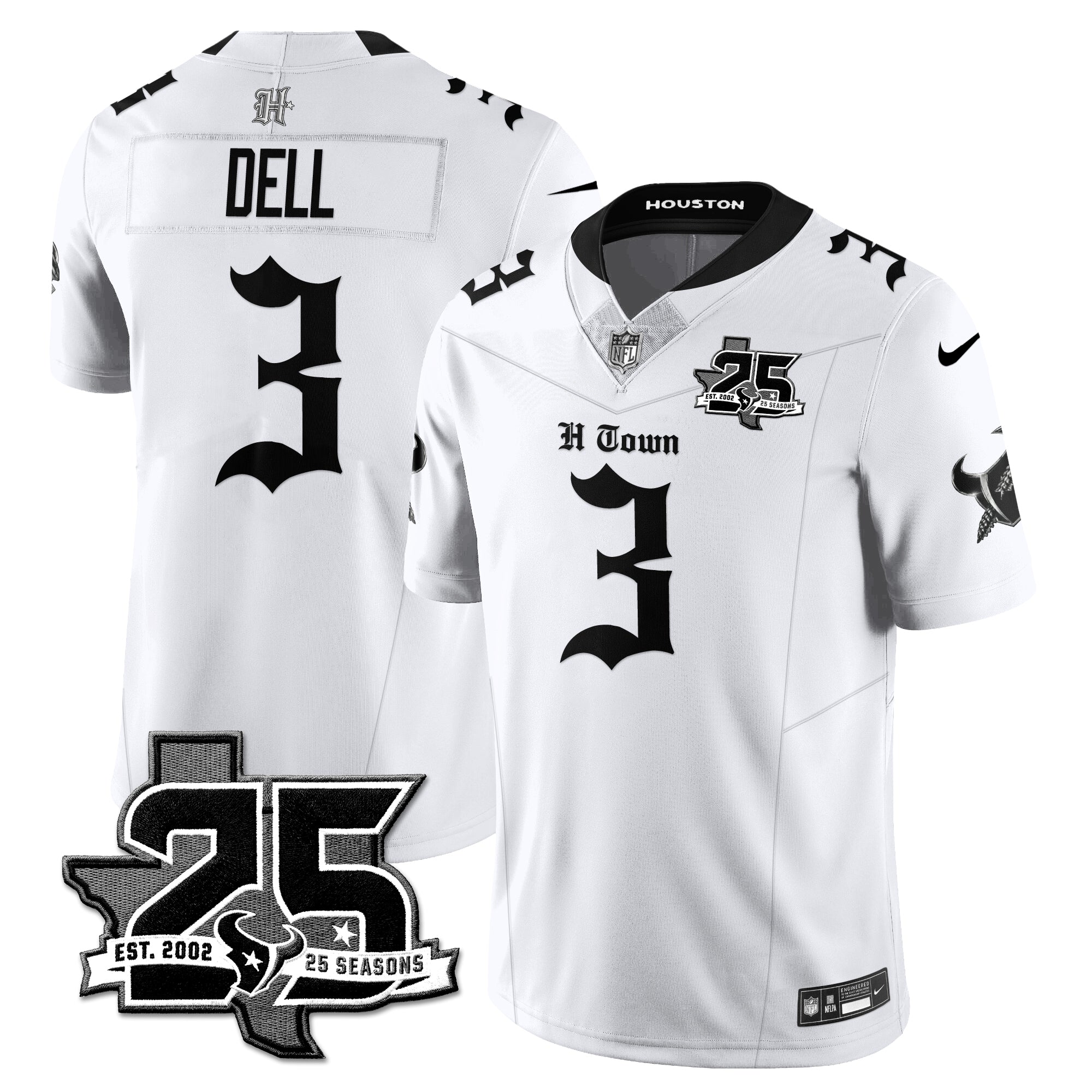 Houston Texans Tank Dell 25th Seasons in 2026 Gothic Vapor Gold Edition Limited Jersey - White