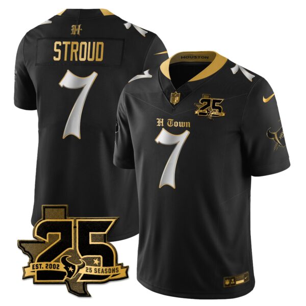Houston Texans C.J. Stroud 25th Seasons in 2026 Gothic Vapor Gold Edition Limited Jersey - Black Limited