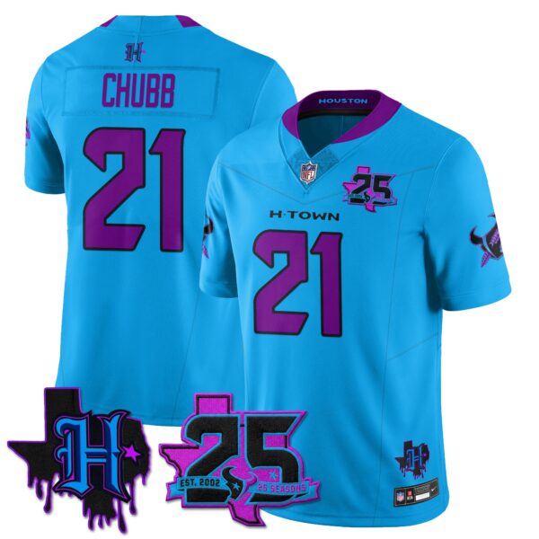 Houston Texans Nick Chubb 25th Seasons in 2026 DJ Screw Vapor Limited Jersey - Blue