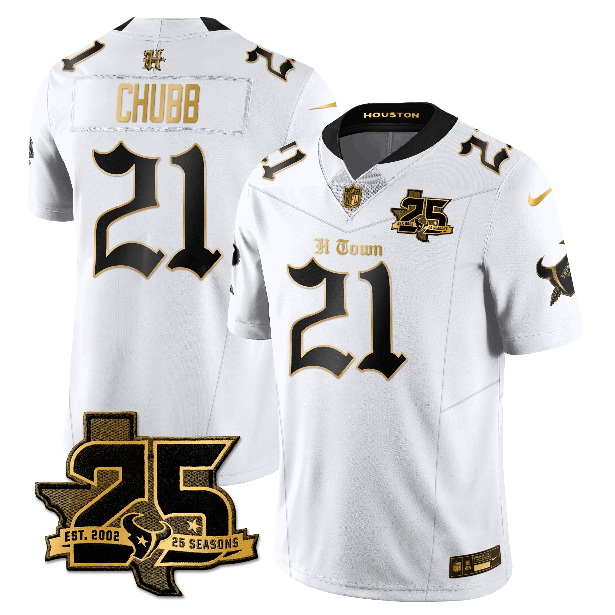 Houston Texans Nick Chubb 25th Seasons in 2026 Gothic Vapor Gold Edition Limited Jersey - White Gold