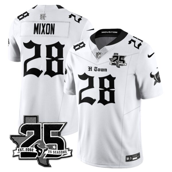Houston Texans Joe Mixon 25th Seasons in 2026 Gothic Vapor Gold Edition Limited Jersey - White