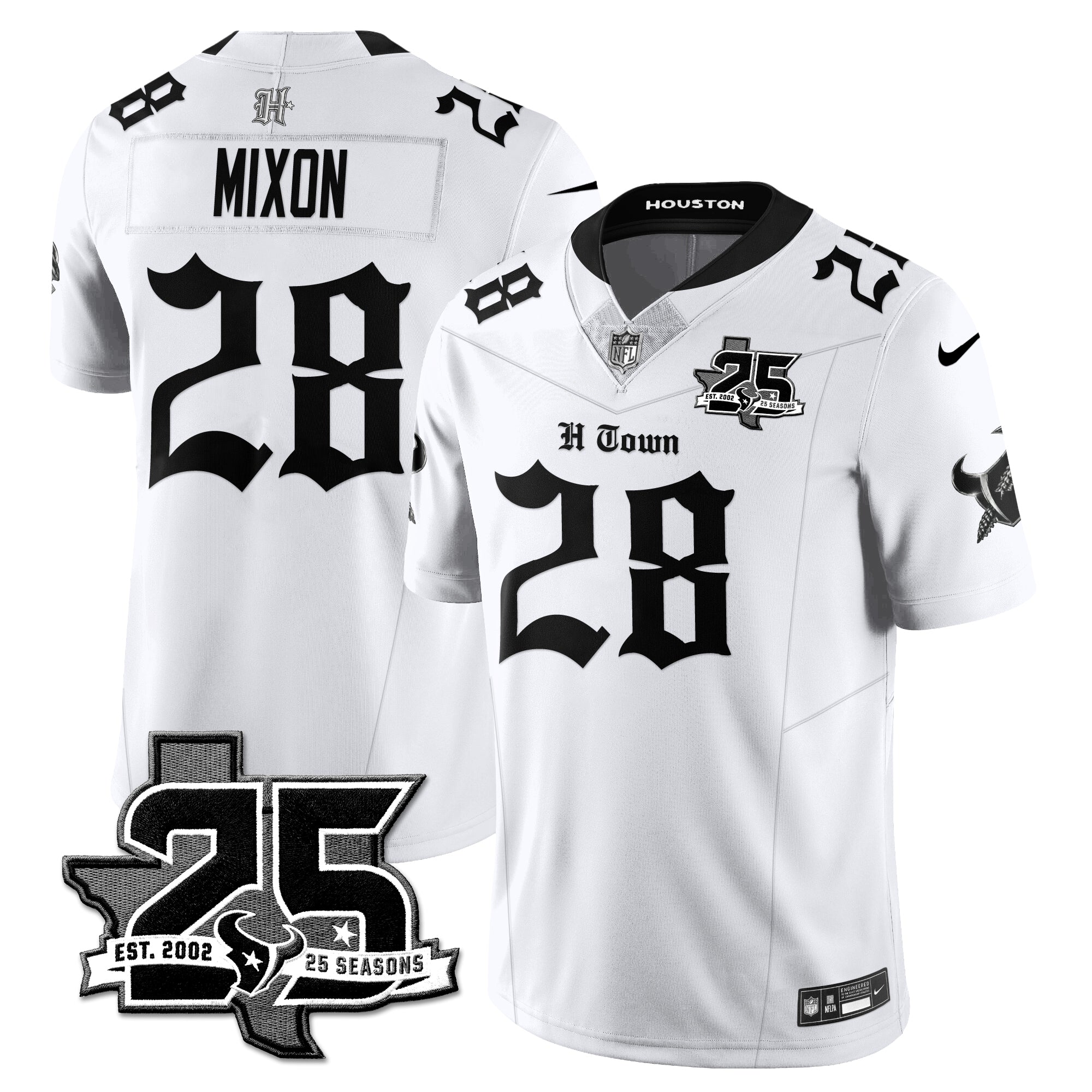 Houston Texans Joe Mixon 25th Seasons in 2026 Gothic Vapor Gold Edition Limited Jersey - White