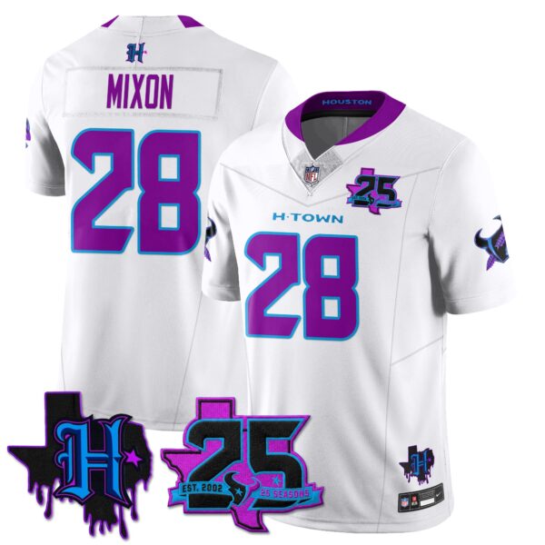 Houston Texans Joe Mixon 25th Seasons in 2026 DJ Screw Vapor Limited Jersey - White