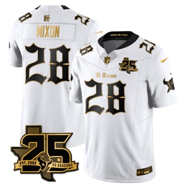 Houston Texans Joe Mixon 25th Seasons in 2026 Gothic Vapor Gold Edition Limited Jersey - White Gold