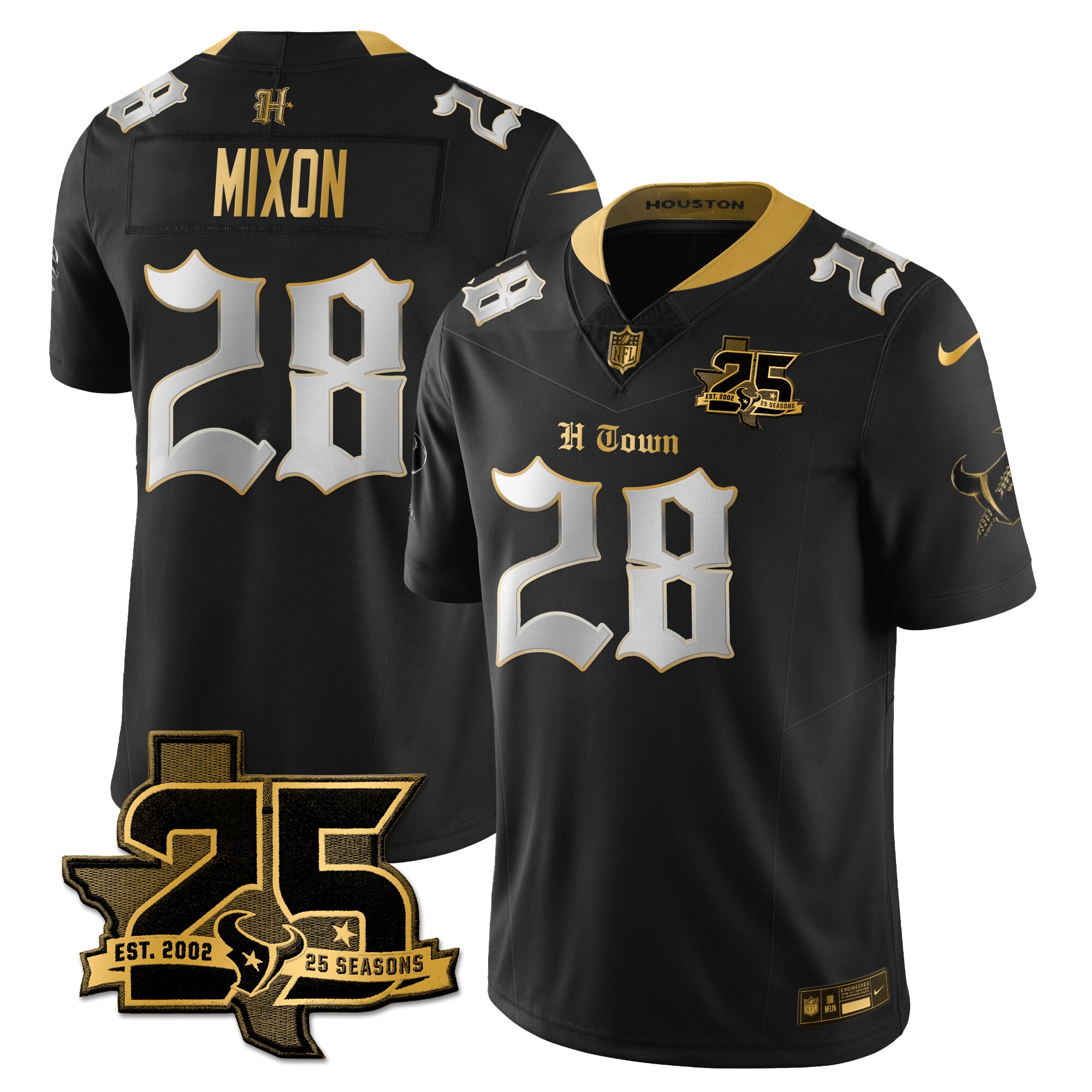 Houston Texans Joe Mixon 25th Seasons in 2026 Gothic Vapor Gold Edition Limited Jersey - Black Limited