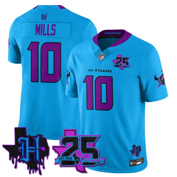 Houston Texans Davis Mills 25th Seasons in 2026 DJ Screw Vapor Limited Jersey - Blue