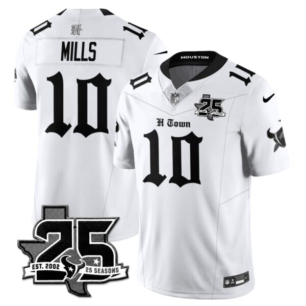 Houston Texans Davis Mills 25th Seasons in 2026 Gothic Vapor Gold Edition Limited Jersey - White
