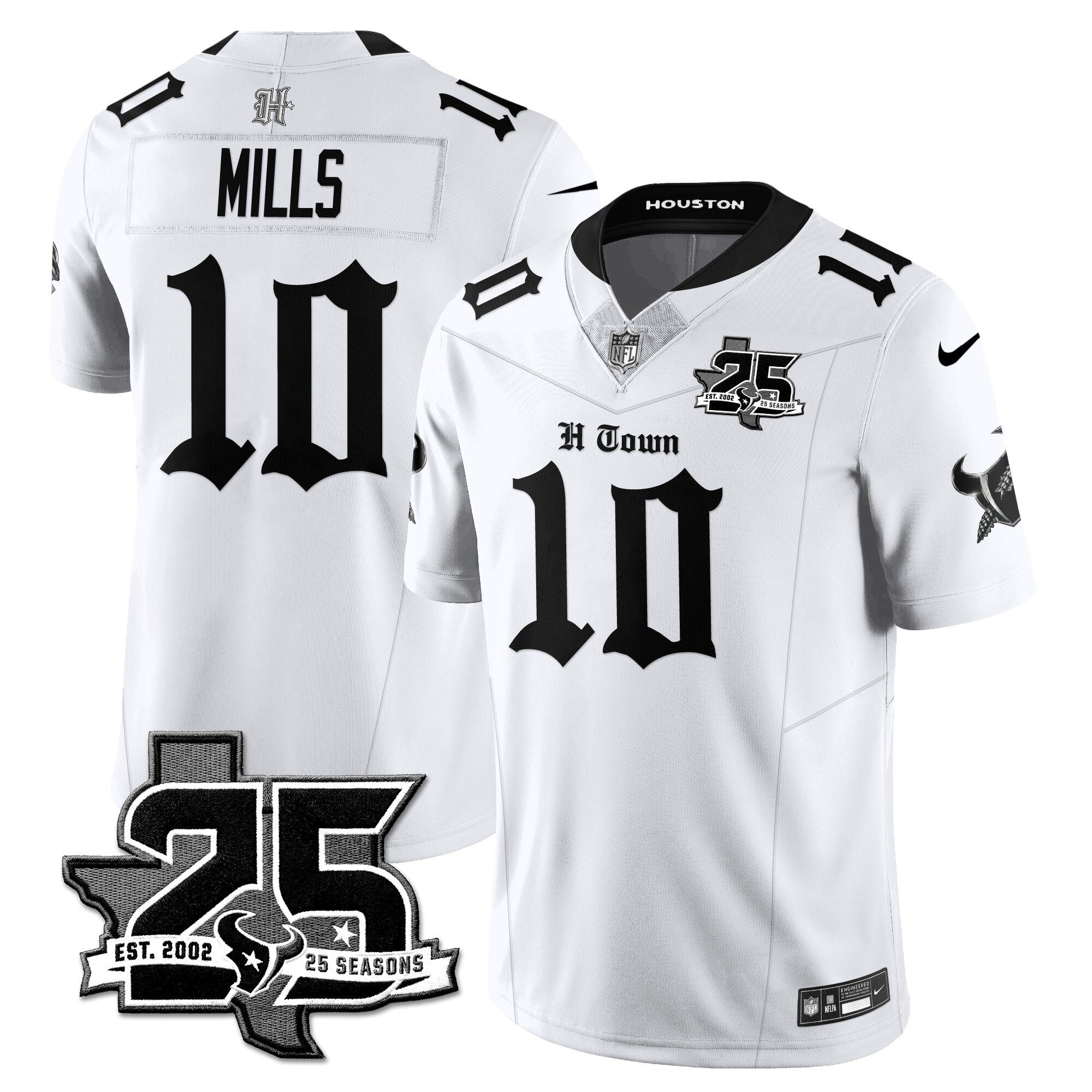 Houston Texans Davis Mills 25th Seasons in 2026 Gothic Vapor Gold Edition Limited Jersey - White
