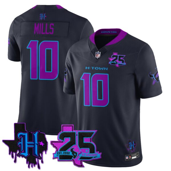 Houston Texans Davis Mills 25th Seasons in 2026 DJ Screw Vapor Limited Jersey - Navy