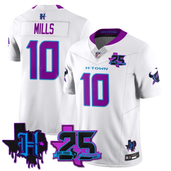 Houston Texans Davis Mills 25th Seasons in 2026 DJ Screw Vapor Limited Jersey - White