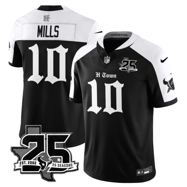 Houston Texans Davis Mills 25th Seasons in 2026 Gothic Vapor Gold Edition Limited Jersey - Alternate