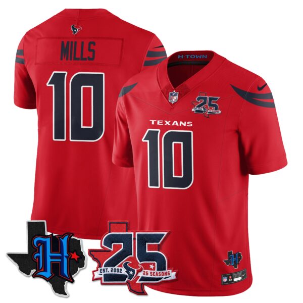 Houston Texans Davis Mills 25th Seasons in 2026 Basic Vapor Limited Jersey - Red