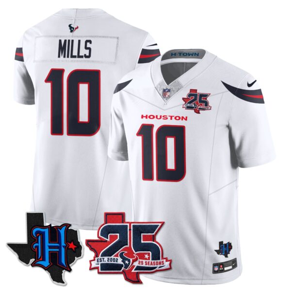Houston Texans Davis Mills 25th Seasons in 2026 Basic Vapor Limited Jersey - White