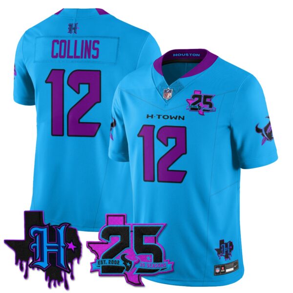 Houston Texans Nico Collins 25th Seasons in 2026 DJ Screw Vapor Limited Jersey - Blue