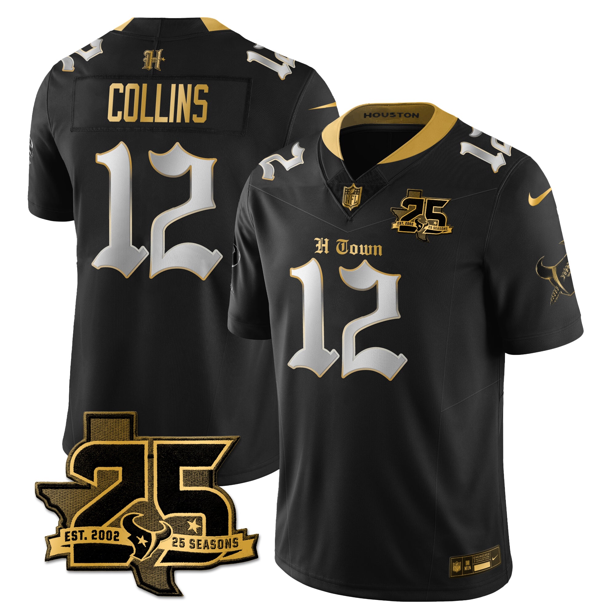 Houston Texans Nico Collins 25th Seasons in 2026 Gothic Vapor Gold Edition Limited Jersey - Black Limited