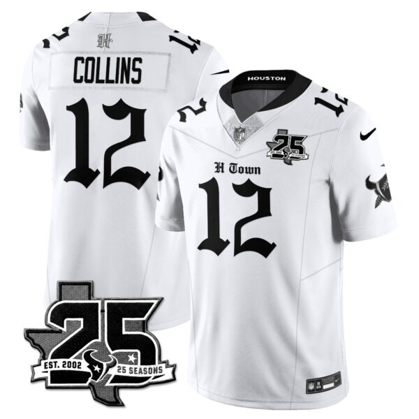 Houston Texans Nico Collins 25th Seasons in 2026 Gothic Vapor Gold Edition Limited Jersey - White