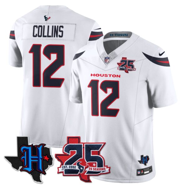 Houston Texans Nico Collins 25th Seasons in 2026 Basic Vapor Limited Jersey - White