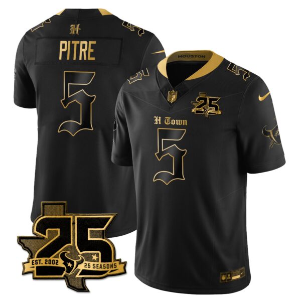 Houston Texans Jalen Pitre 25th Seasons in 2026 Gothic Vapor Gold Edition Limited Jersey - Black Gold