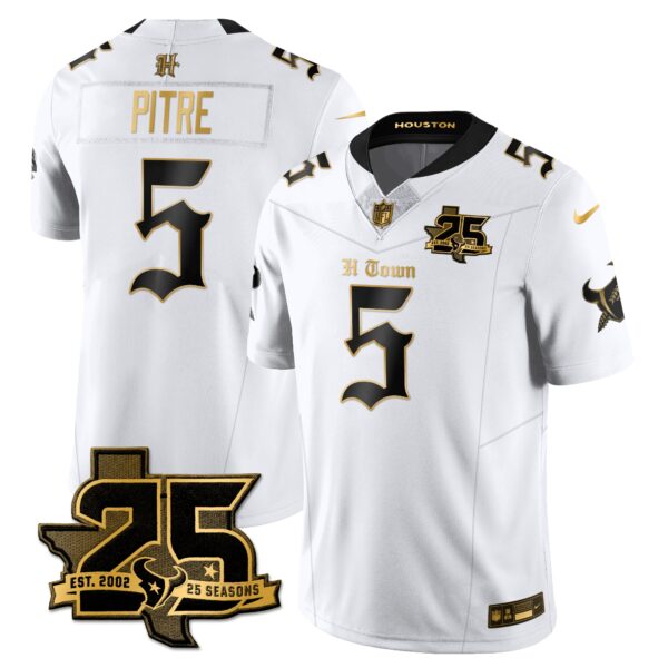 Houston Texans Jalen Pitre 25th Seasons in 2026 Gothic Vapor Gold Edition Limited Jersey - White Gold