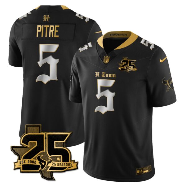 Houston Texans Jalen Pitre 25th Seasons in 2026 Gothic Vapor Gold Edition Limited Jersey - Black Limited