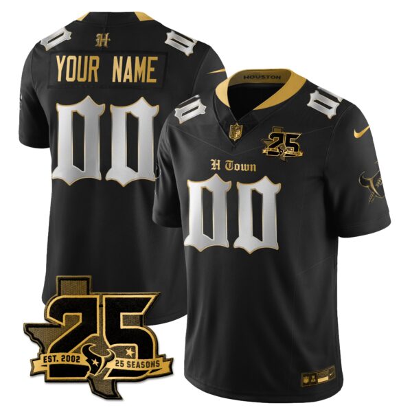 Houston Texans 25th Seasons in 2026 Gothic Vapor Gold Edition Custom Limited Jersey - Black Limited
