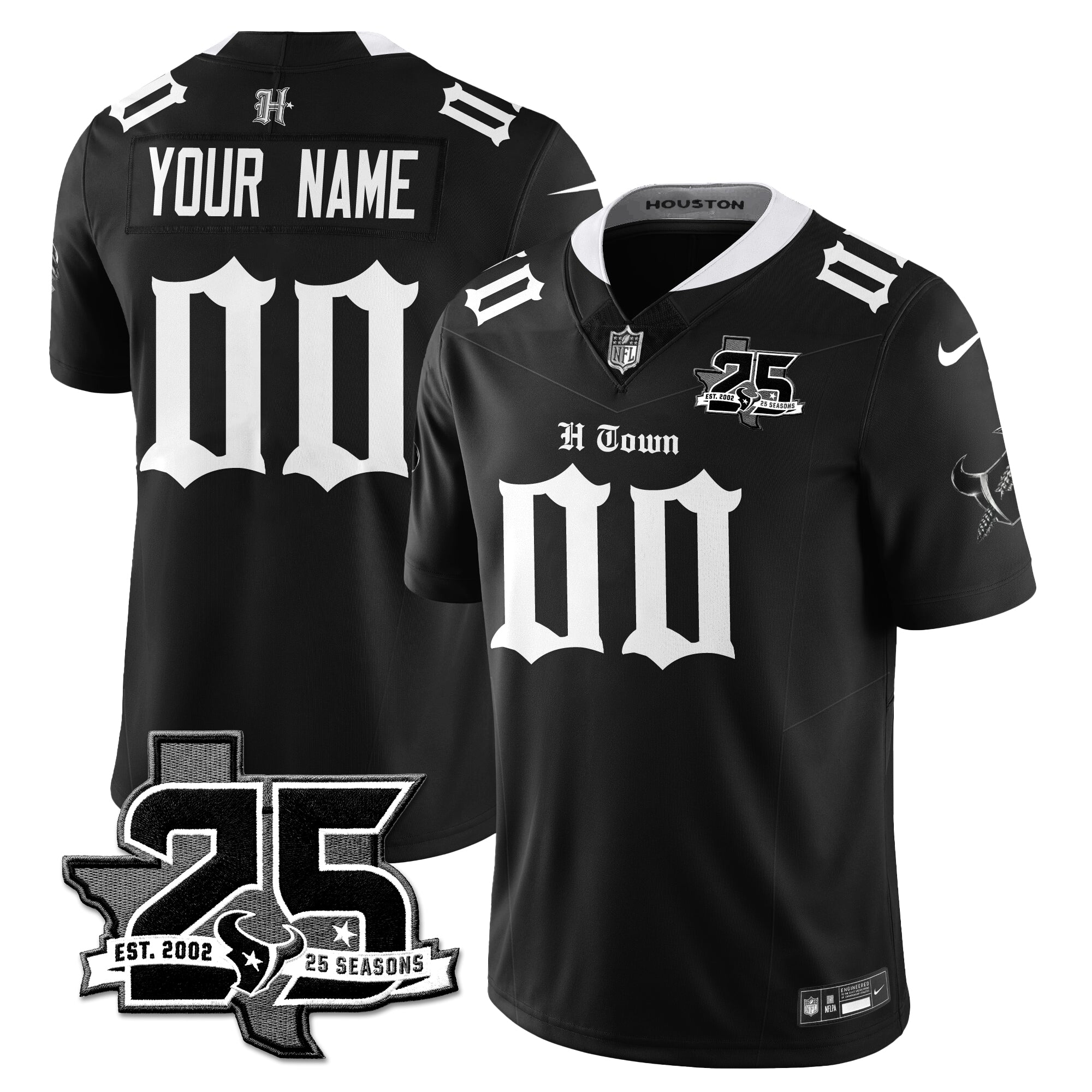 Houston Texans 25th Seasons in 2026 Gothic Vapor Gold Edition Custom Limited Jersey - Black