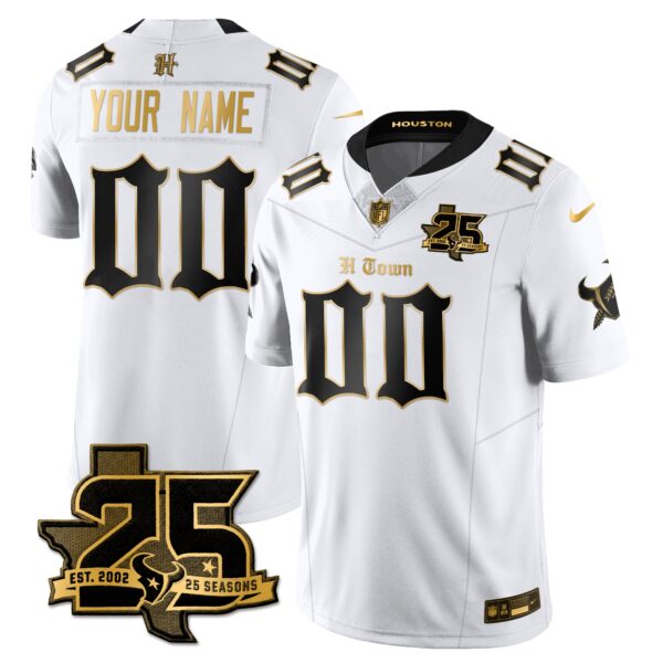 Houston Texans 25th Seasons in 2026 Gothic Vapor Gold Edition Custom Limited Jersey - White Gold