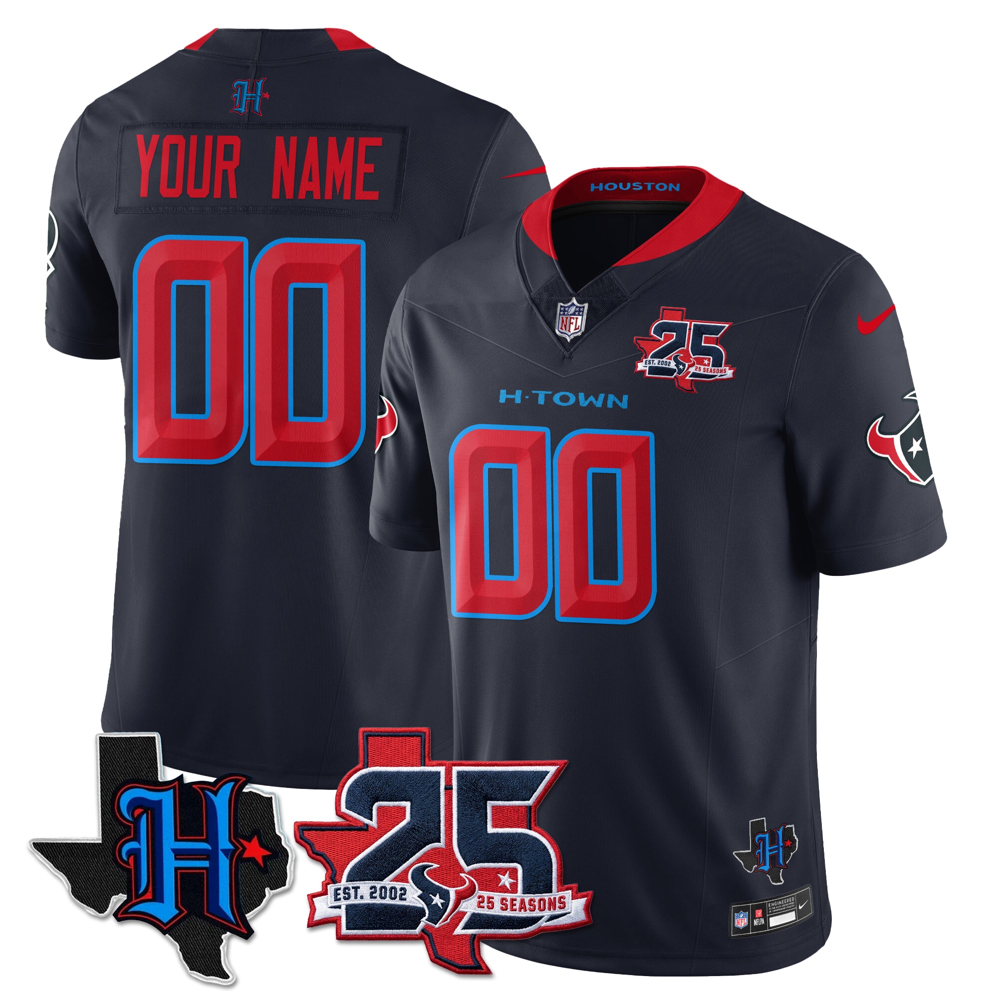 Houston Texans 25th Seasons in 2026 Basic Vapor Custom Limited Jersey - Navy Limited