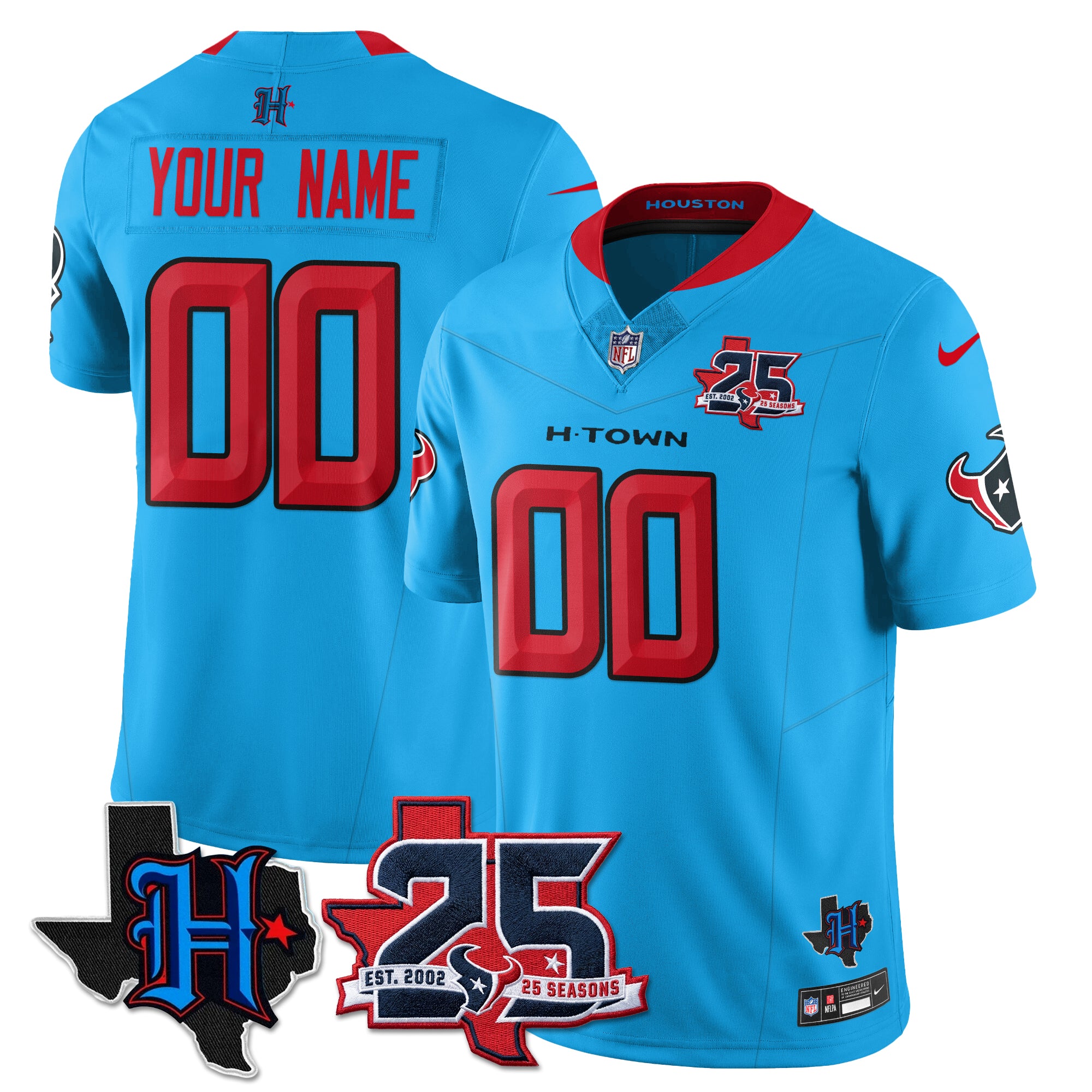Houston Texans 25th Seasons in 2026 Basic Vapor Custom Limited Jersey - Blue