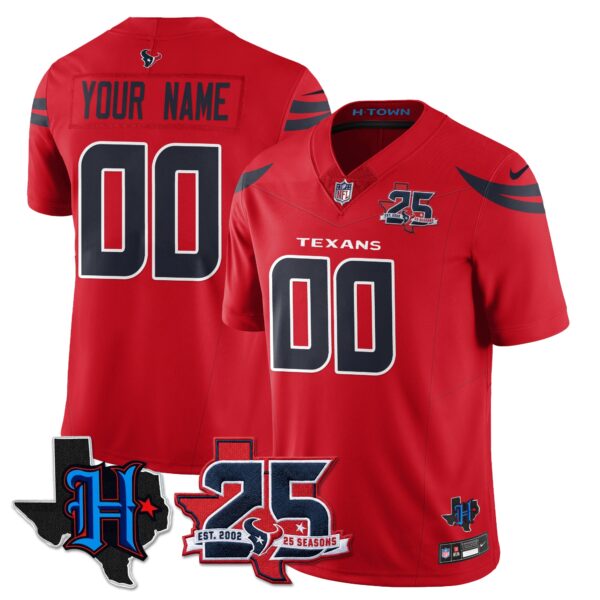 Houston Texans 25th Seasons in 2026 Basic Vapor Custom Limited Jersey - Red