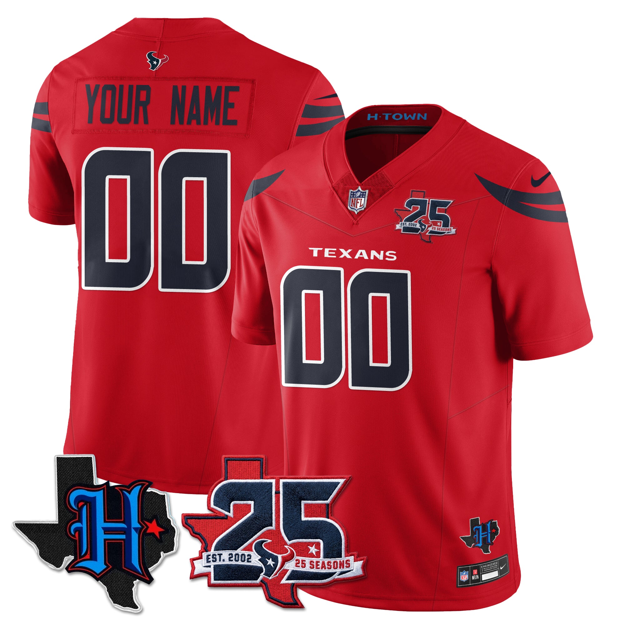 Houston Texans 25th Seasons in 2026 Basic Vapor Custom Limited Jersey - Red