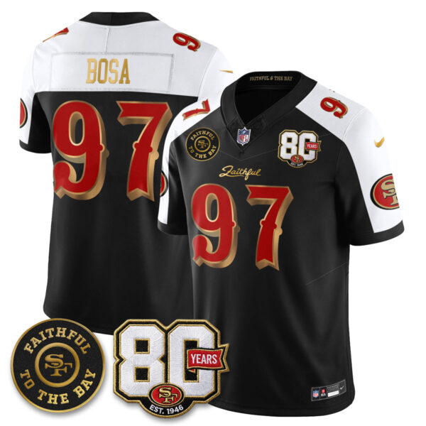 San Francisco 49ers Nick Bosa 80th Anniversary “Rivalries” Faithful To The Bay Patch Vapor Limited Jersey - All Stitched - Black Alternate