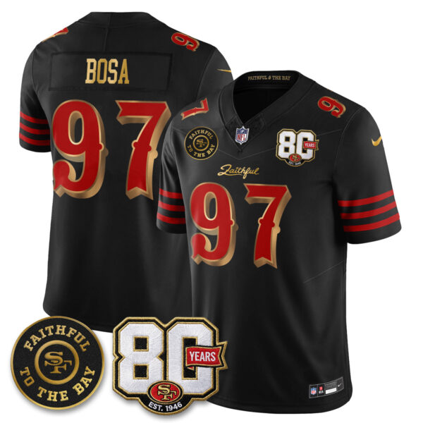 San Francisco 49ers Nick Bosa 80th Anniversary “Rivalries” Faithful To The Bay Patch Vapor Limited Jersey - All Stitched - Rivalries