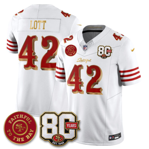 San Francisco 49ers Ronnie Lott 80th Anniversary “Rivalries” Faithful To The Bay Patch Vapor Limited Jersey - All Stitched - White Gold
