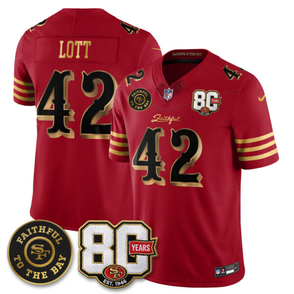 San Francisco 49ers Ronnie Lott 80th Anniversary “Rivalries” Faithful To The Bay Patch Vapor Limited Jersey - All Stitched - Red Gold