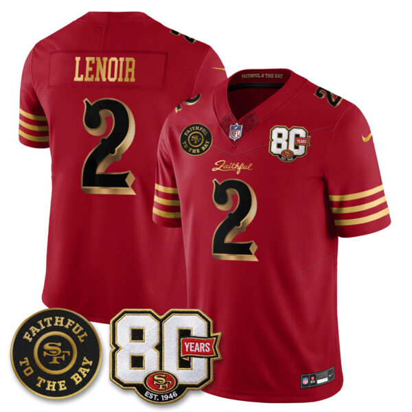 San Francisco 49ers Deommodore Lenoir 80th Anniversary “Rivalries” Faithful To The Bay Patch Vapor Limited Jersey - All Stitched - Red Gold