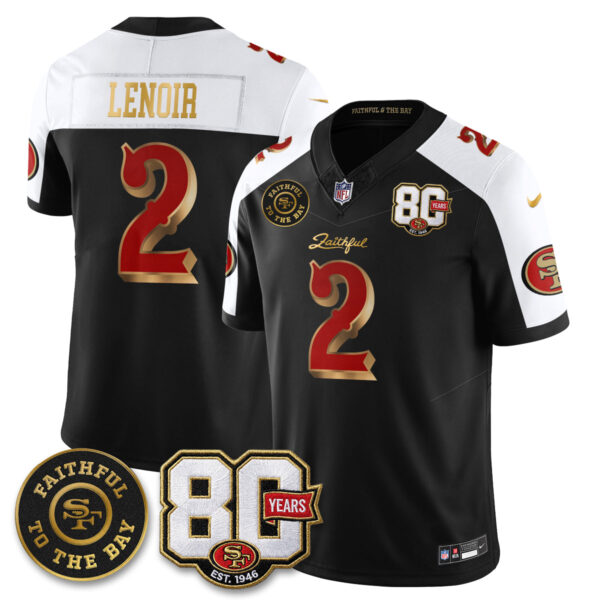San Francisco 49ers Deommodore Lenoir 80th Anniversary “Rivalries” Faithful To The Bay Patch Vapor Limited Jersey - All Stitched - White Gold