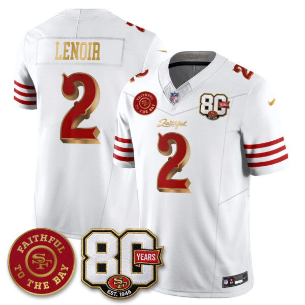 San Francisco 49ers Deommodore Lenoir 80th Anniversary “Rivalries” Faithful To The Bay Patch Vapor Limited Jersey - All Stitched - White Gold