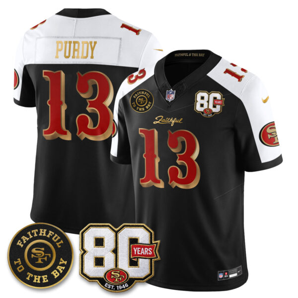 San Francisco 49ers Brock Purdy 80th Anniversary “Rivalries” Faithful To The Bay Patch Vapor Limited Jersey - All Stitched - Black Alternate