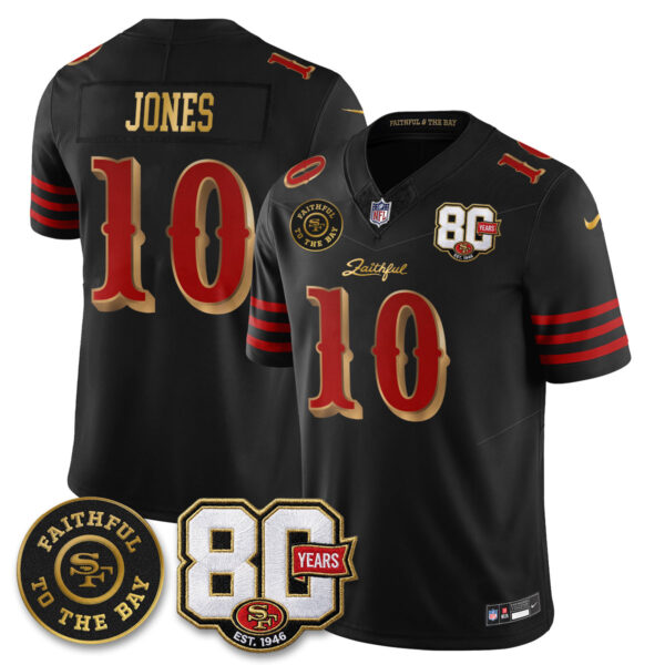 San Francisco 49ers Mac Jones 80th Anniversary “Rivalries” Faithful To The Bay Patch Vapor Limited Jersey - All Stitched - Rivalries