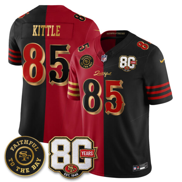 San Francisco 49ers George Kittle 80th Anniversary “Rivalries” Faithful To The Bay Patch Vapor Limited Jersey - All Stitched - Split