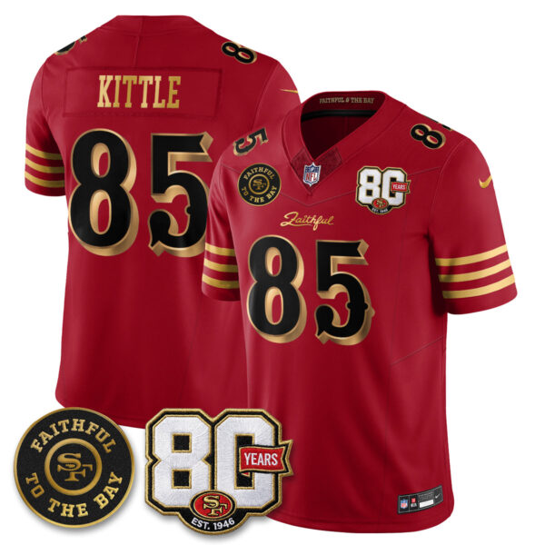 San Francisco 49ers George Kittle 80th Anniversary “Rivalries” Faithful To The Bay Patch Vapor Limited Jersey - All Stitched - Red Gold