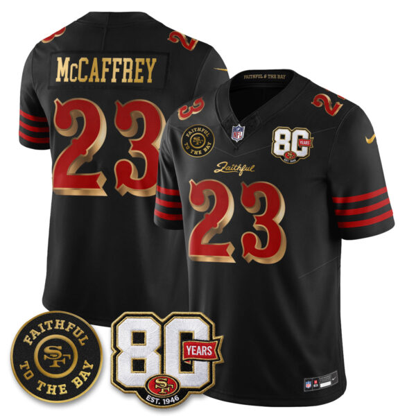 San Francisco 49ers Christian McCaffrey 80th Anniversary “Rivalries” Faithful To The Bay Patch Vapor Limited Jersey - All Stitched - Rivalries
