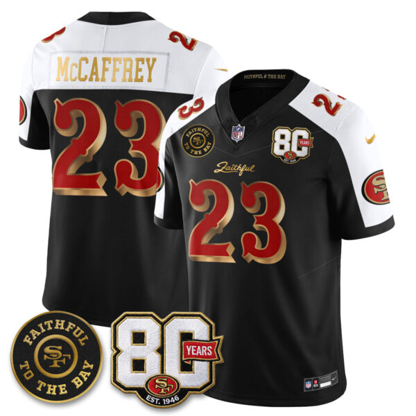 San Francisco 49ers Christian McCaffrey 80th Anniversary “Rivalries” Faithful To The Bay Patch Vapor Limited Jersey - All Stitched - Black Alternate
