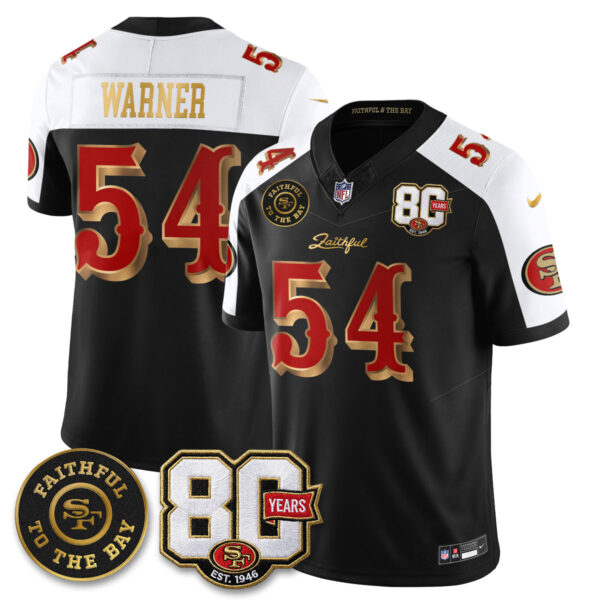 San Francisco 49ers Fred Warner 80th Anniversary “Rivalries” Faithful To The Bay Patch Vapor Limited Jersey - All Stitched - Black Alternate