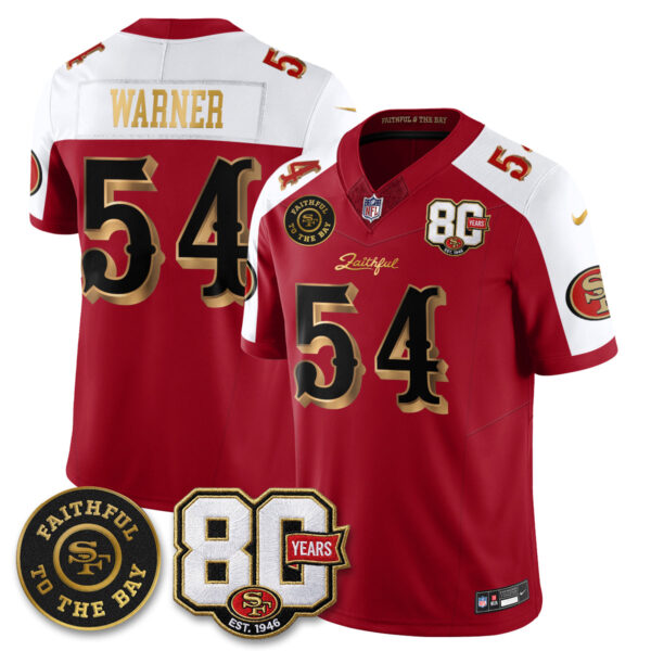 San Francisco 49ers Fred Warner 80th Anniversary “Rivalries” Faithful To The Bay Patch Vapor Limited Jersey - All Stitched - Red Alternate
